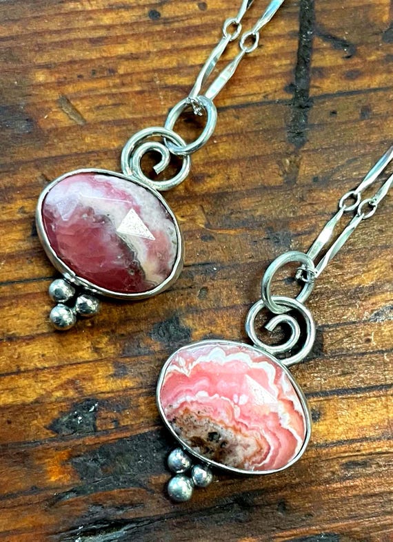 Rose Cut Rodochrosite Pendants in Sterling Silver