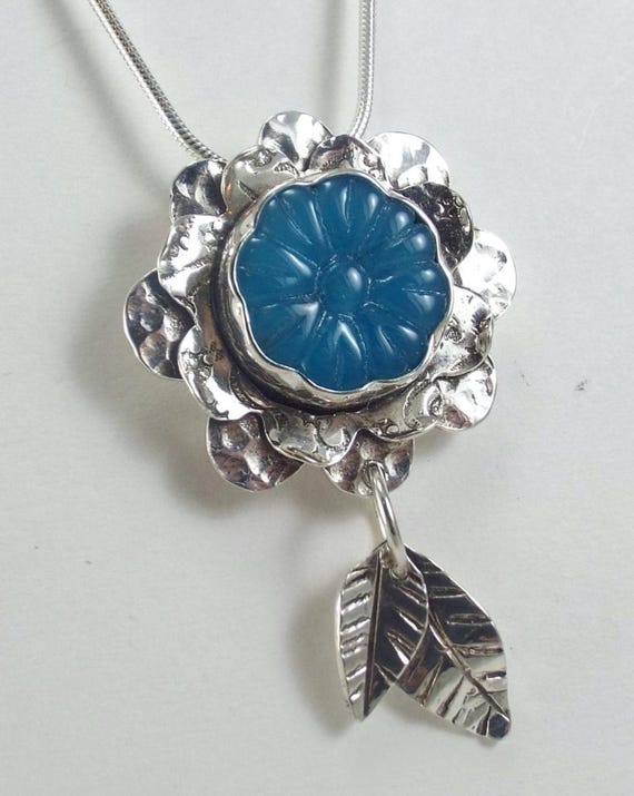 Vintage Japanese Pressed Glass Flower with Swinging Petals, Floral Necklace