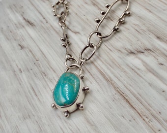 Kingman Turquoise with Handmade Sterling Necklace, Silver Pendant