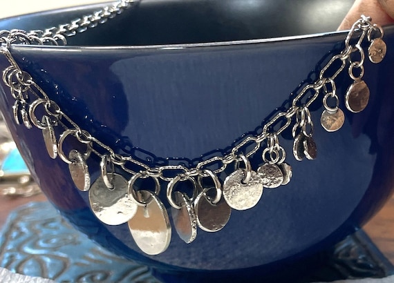 Graduated Circle Necklace, Sterling Disks on an Oxidized Link Chain