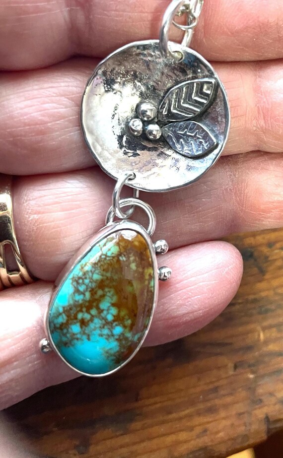 King Manassa Mine Turquoise Pendant with Silver Leaves