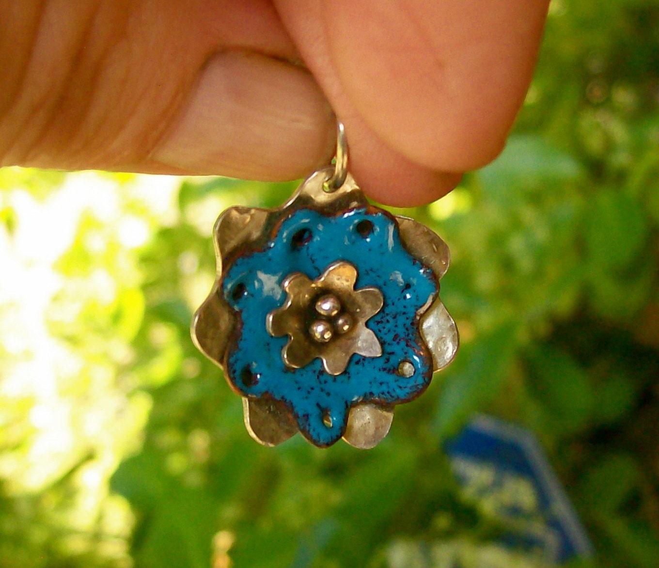 Sterling and Enamel Pendant in Robin's Egg Blue Riveted - Etsy