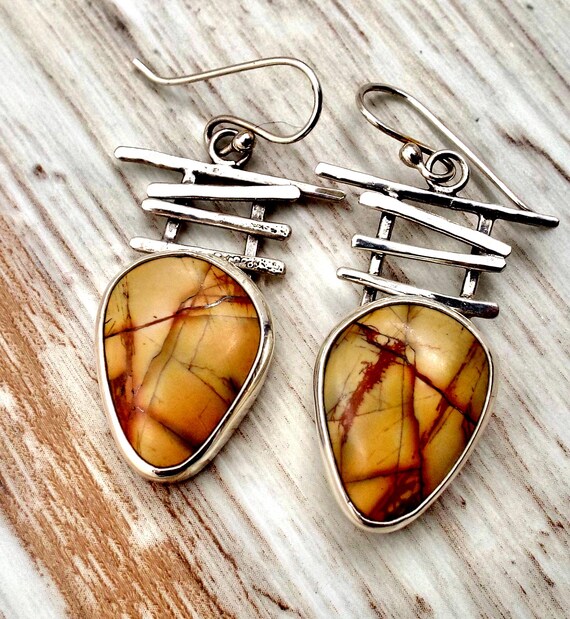Cherry Creek Teardrop Jasper Earrings, Organic Style, Sterling Silver Jewelry