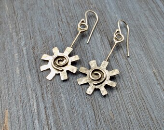 Sterling Pinwheel Dangle Earrings With Spiral Wire Design
