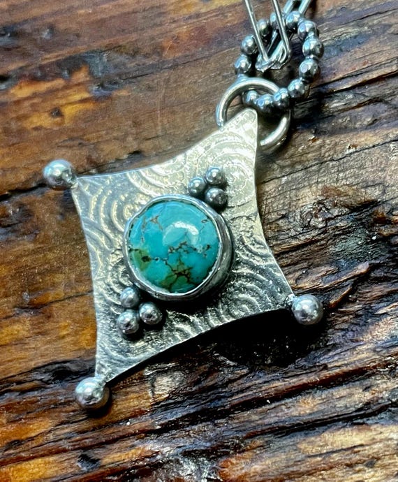 Diamond Shaped Sterling Pendant with Tibetan Turquoise