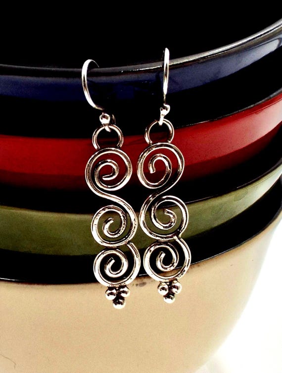 Sterling Spiral Filigree Earrings with Decorative Silver Ball Accents