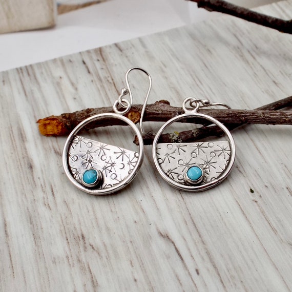 Turquoise and Sterling Half Circle Earrings