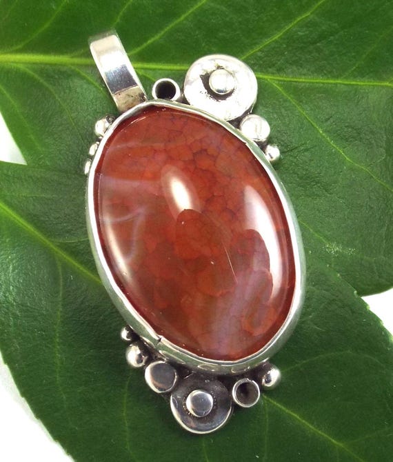 Dragon Vein Agate and Sterling Silver Pendant