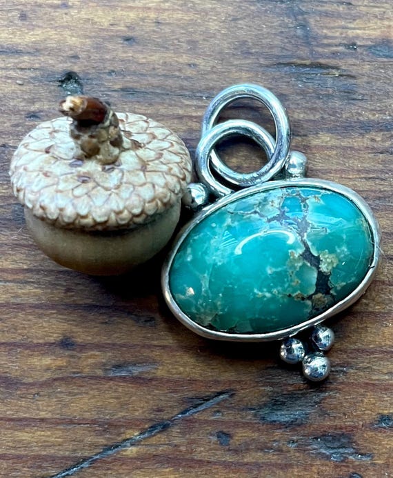 Green Turquoise and Sterling Silver Pendant, Number 8