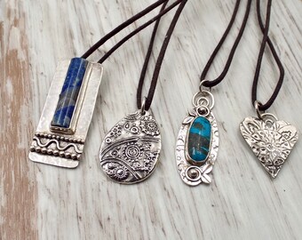 Sterling and Enamel Pendant in Robin's Egg Blue, Riveted Jewelry
