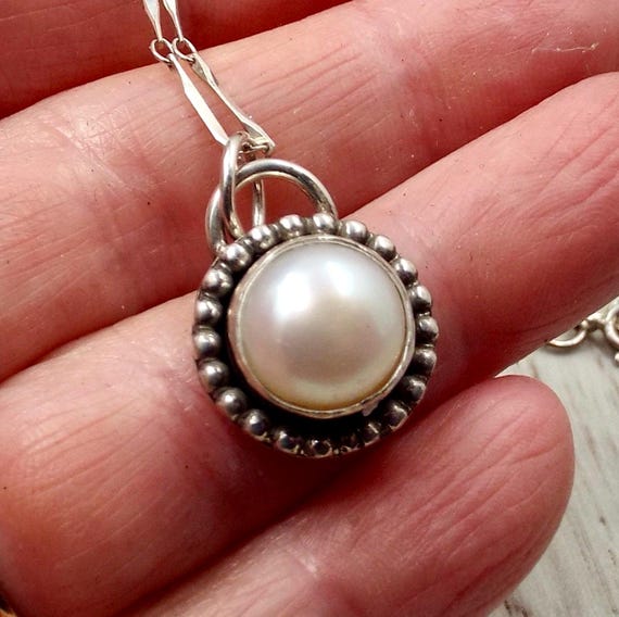 Pearl Pendants with Silver Ball Trim and Sterling Necklace