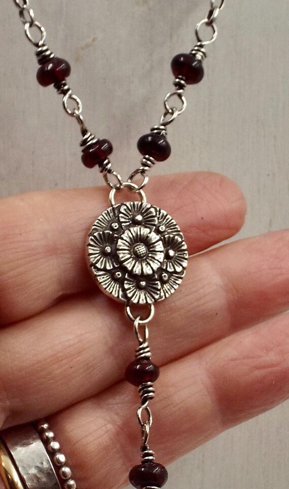 Rosary Inspired Juliet Necklace With Garnets And Sterling Silver
