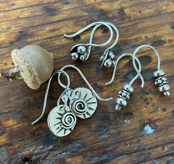 A Trio of Tiny Sterling Earrings in Three Styles