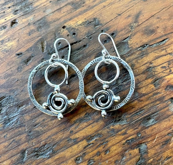 Silver Balls And Sterling Circle Earrings Fun, Handmade Jewelry