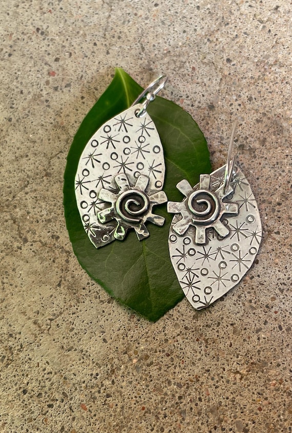 Almond Shaped Earrings with Pinwheels and Spirals