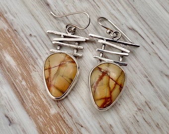 Cherry Creek Teardrop Jasper Earrings, Organic Style, Sterling Silver Jewelry