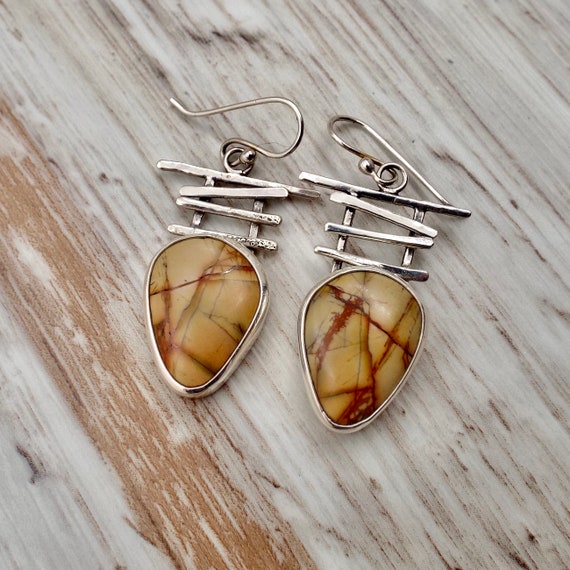 Cherry Creek Teardrop Jasper Earrings, Organic Style, Sterling Silver Jewelry
