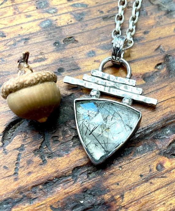 Rose Cut Rutile Quartz and Sterling Silver Pendant