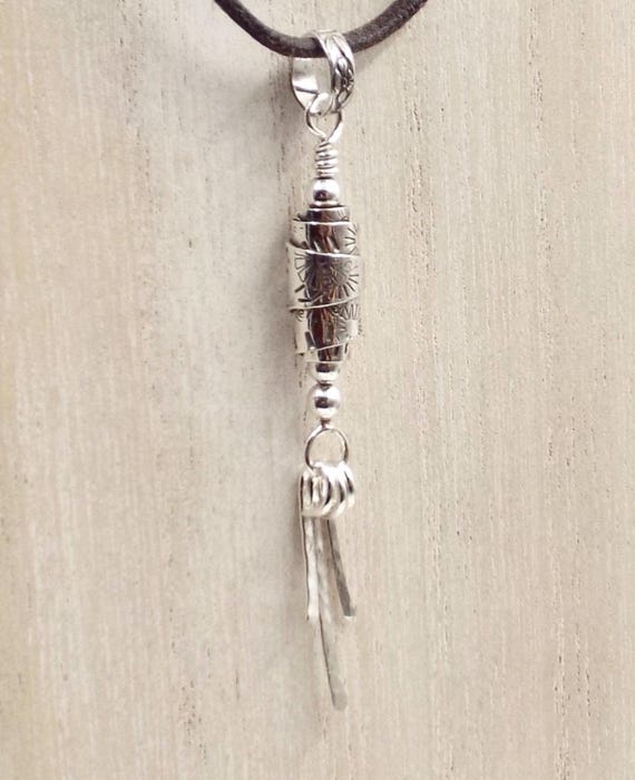 Handmade Sterling Silver Crescent Roll Pendant, Hammered Dangles, 18" Chain