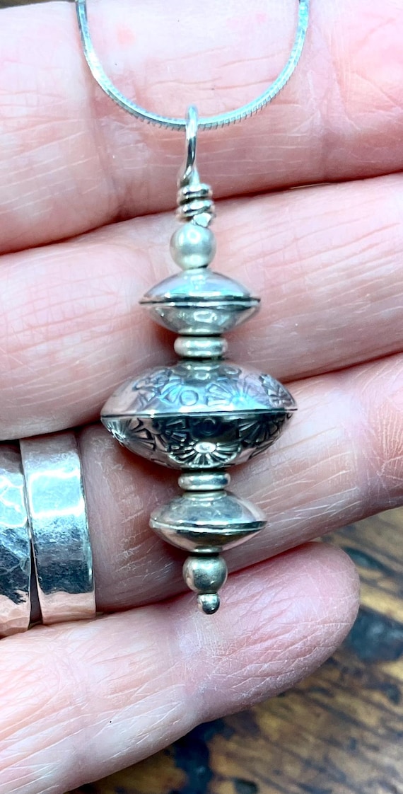 Sterling Handmade Saucer Beads Pendant Middle Eastern Inspired Silver Necklace