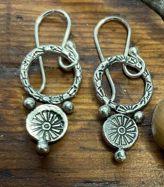 Dainty Sterling Earrings, Hammered and Forged Silver