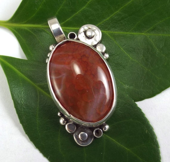 Dragon Vein Agate and Sterling Silver Pendant
