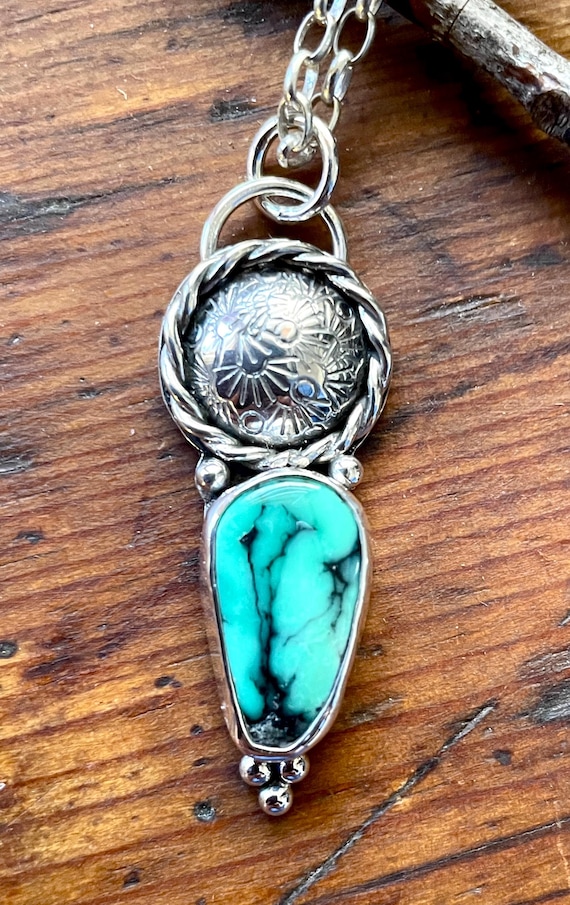 Persian Varicite Pendant, Sterling Setting and Twisted Wire Trim