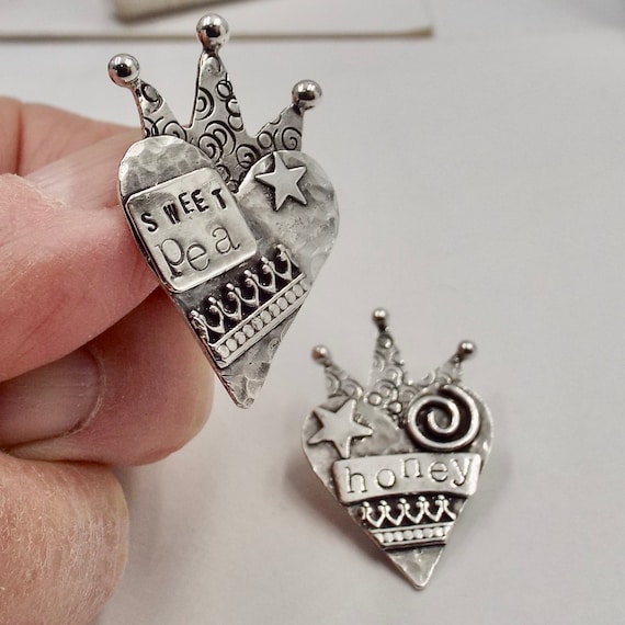 Heart With Crown Pendants, Whimsical Silver Jewelry, Sterling Silver Your Choice