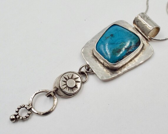 Blue Gemstone Pendant With Hammered Sterling Setting And A Variety Of Dangles, Gemstone Necklace