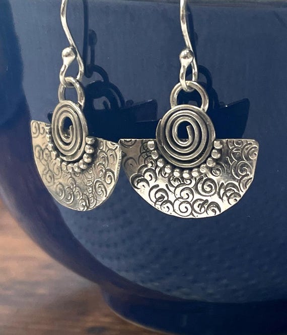 Half Circle Spiral Earrings in  Stamped Sterling Silver