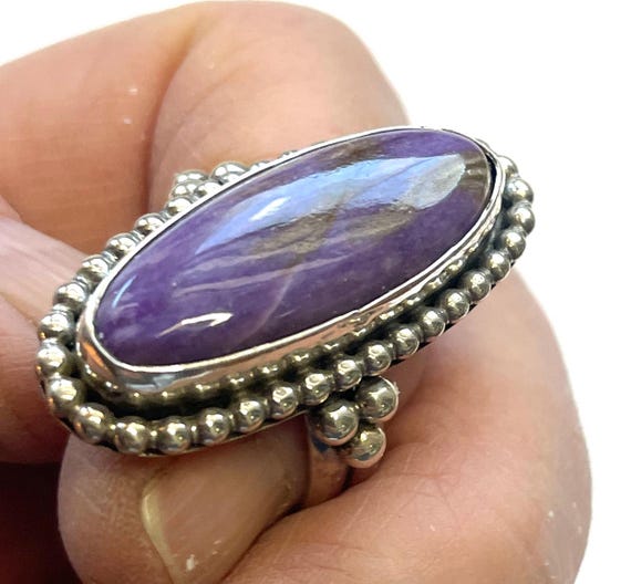 Purple Charoite Ring, Handmade Sterling Silver Statement Ring