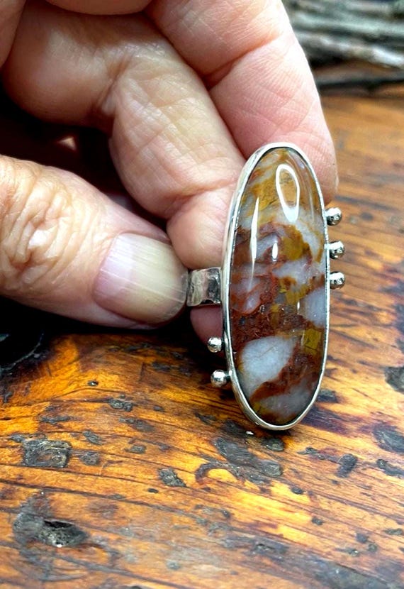 Red Agate and Sterling Silver Ring Size 7