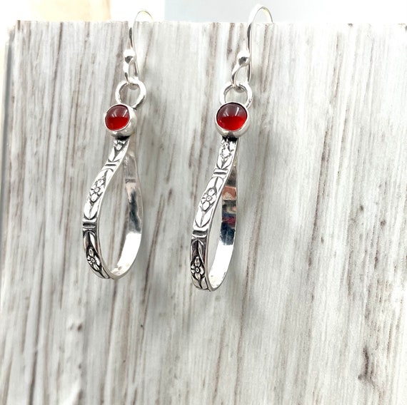 Carnelian Earrings with Southwestern Patterned Wire
