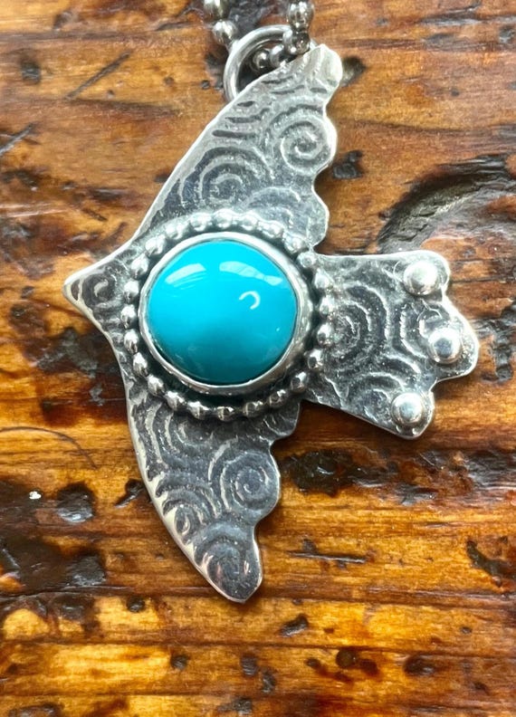 Turquoise Peace Dove Pendant, Sterling Silver with Fine Chain