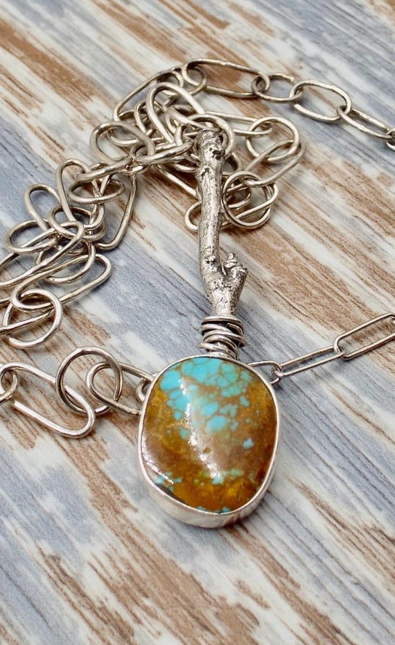 King Manassa Turquoise with a Cast Twig and a Handmade Silver Chain