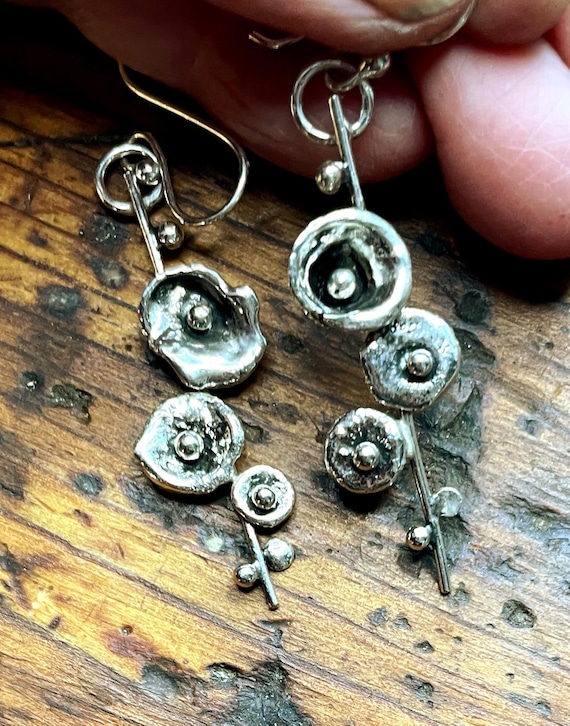 Water Cast Hollyhock Silver Earrings