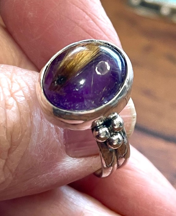 African Amethyst and Brazilian Rutilated Quartz Ring Size 6 1/2