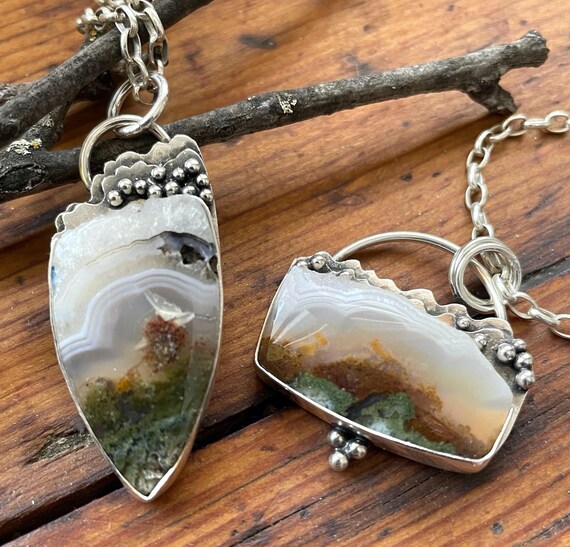 Plume Agate Pendants with Live Edge Druzy Necklaces
