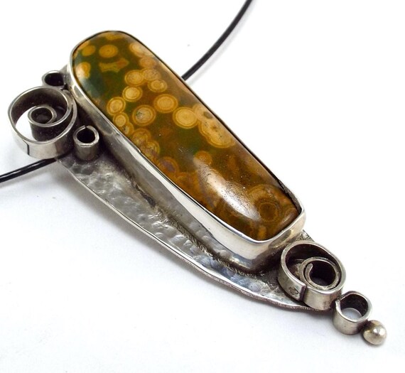 Ocean Jasper Sterling Spiral Pendant, Art Jewelry