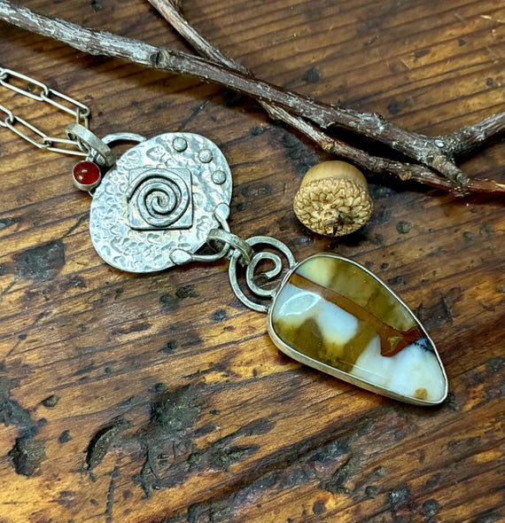 Sterling Statement Pendant with Polka Dot Agate and Carnelian Stones