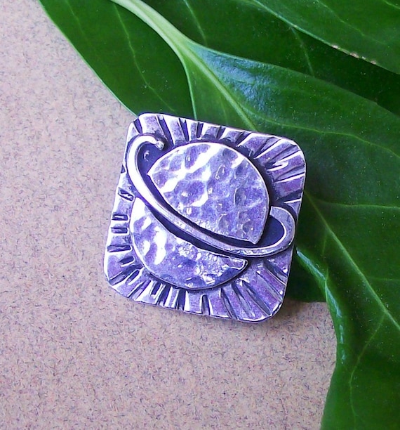 Sterling Celestial Saturn Pendant, Planet Necklace, Outer Space Jewelry