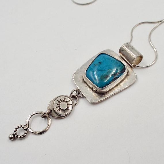Blue Gemstone Pendant With Hammered Sterling Setting And A Variety Of Dangles, Gemstone Necklace
