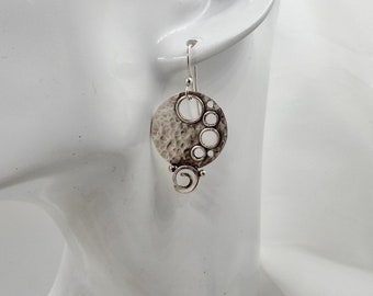 Moon Crater Earrings with Holes, Spirals and Silver Balls, Sterling Silver