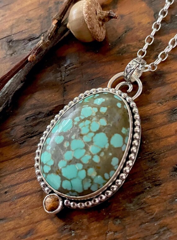 Super Nova Turquoise and Apple Coral Pendant in Sterling Silver