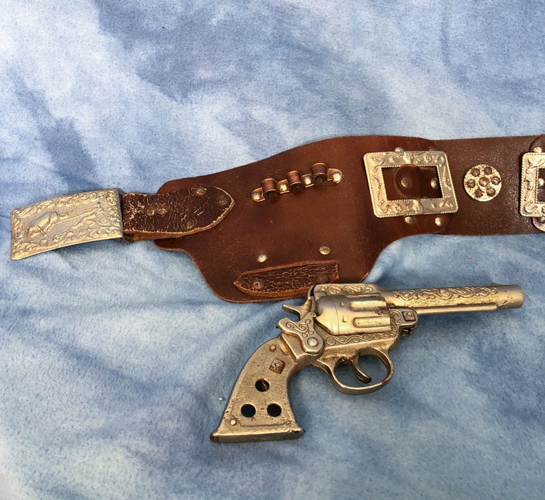 Vintage Child Leather Cowboy Studded Holster Belt and Cap Gun | Etsy