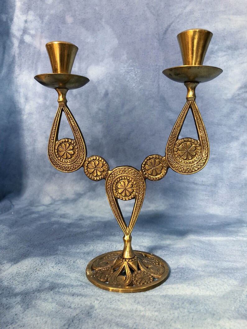Vintage 9 Made in Israel Candle Holder Metal Ornate Etsy