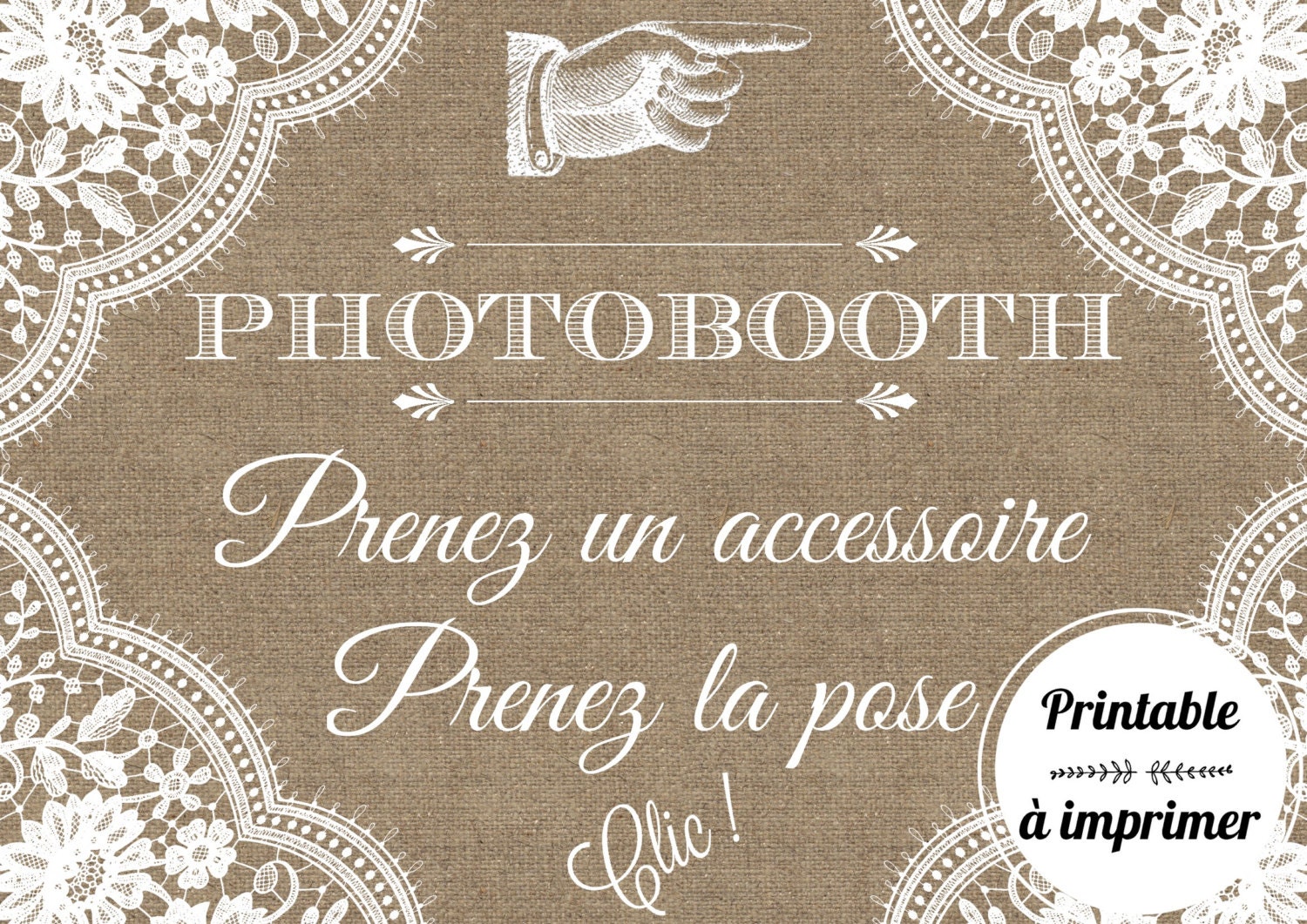 Affiche photobooth à imprimer jute et dentelle Etsy