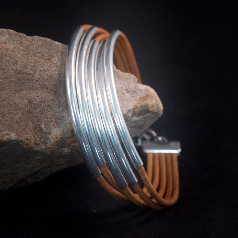 Leather Bangle Bracelet Silver and Leather Bracelet Wrap Bracelet Faux Wrap Bracelet Leather Bracelet Multi-strand Bracelet