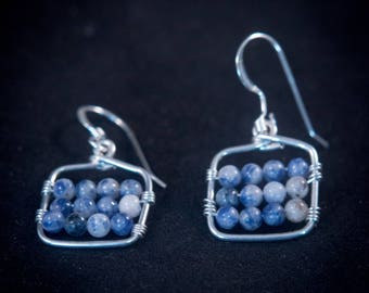 Silver and Blue Earrings |  Square Earrings | Sodalite Earrings | Something Blue | Denim Friendly Jewelry | September Birthday Gift |