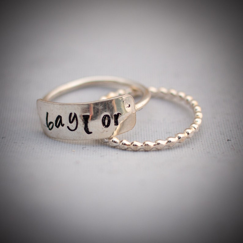 Sterling Silver Stackable Name Ringspersonalized Etsy